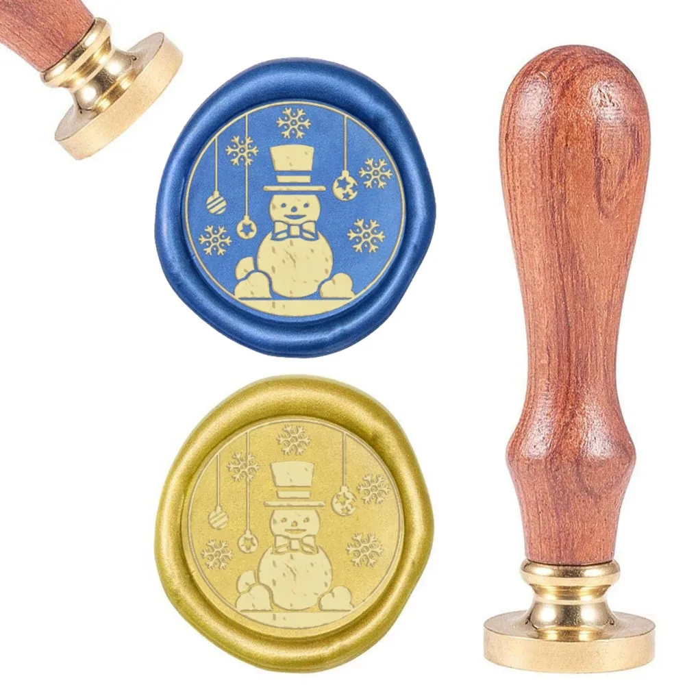 

1PC DIY Scrapbook Brass Wax Seal Stamp and Wood Handle Sets Snowman Golden 8.9x2.5cm Stamps: 25x14.5mm
