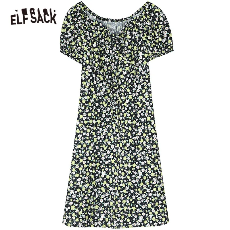 Женское шифоновое платье с цветочным принтом ELFSACK винтажное открытыми плечами в