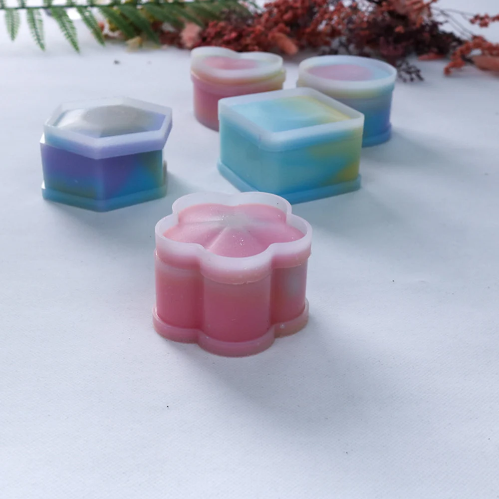 

1Pcs Hexagonal Storage Box Silicone Mould DIY Crystal Epoxy Resin Mold Round Suqare Flower Shape Storage Box Accessories Tool