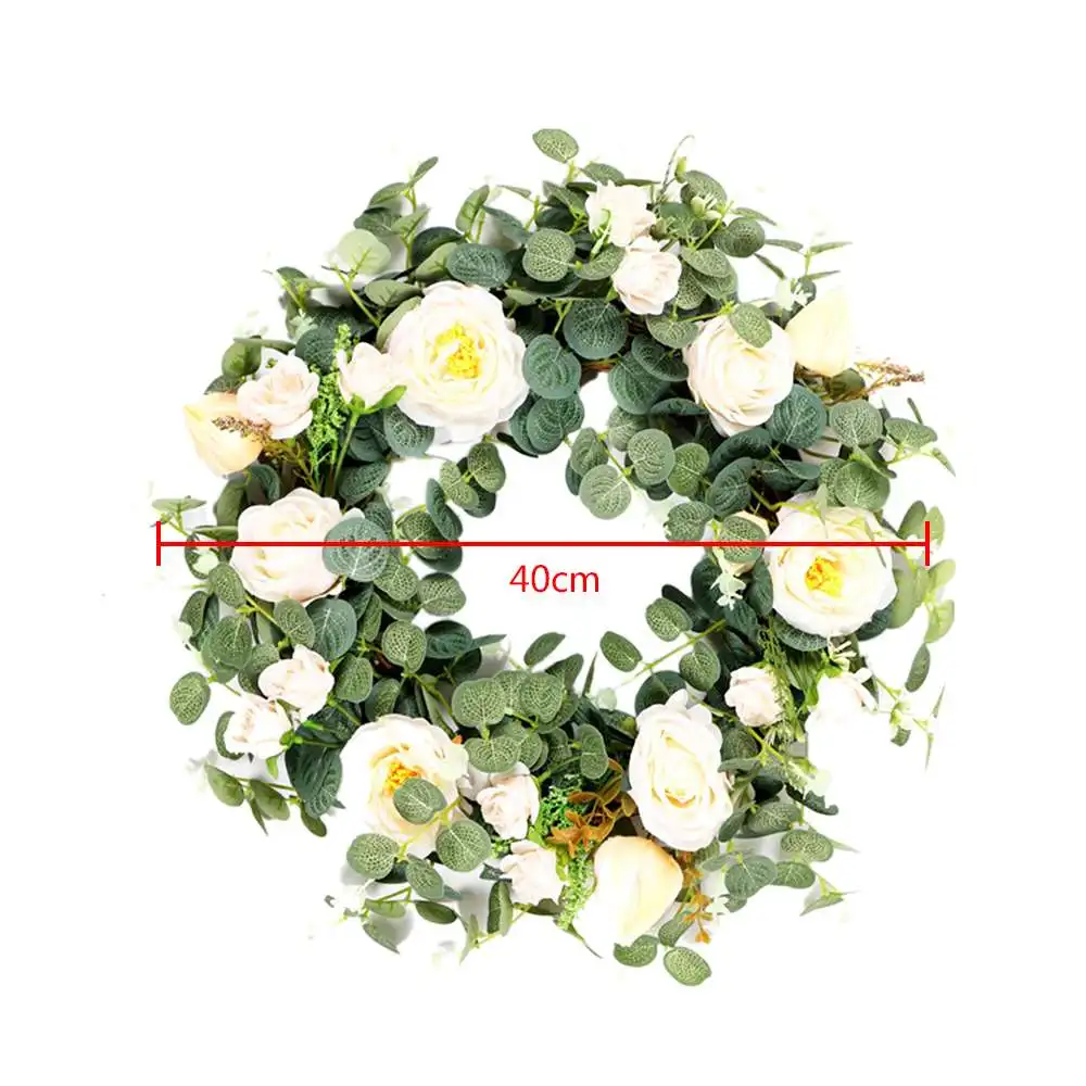 

Artificial Flower Wreath White Camellia Door Hanging Green for Home Living Room Decoration Pendant Dropshipping