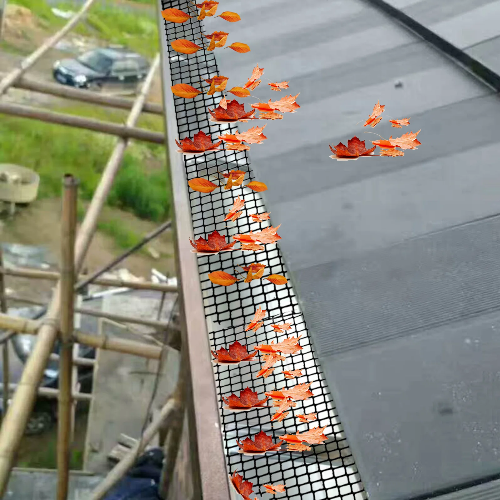 

Stops Leaves Drain With Stakes Mesh Cover Flexible Gutter Guard Floor Cleaning Tool Outdoor Anti Clogging Garden Reduce Overflow