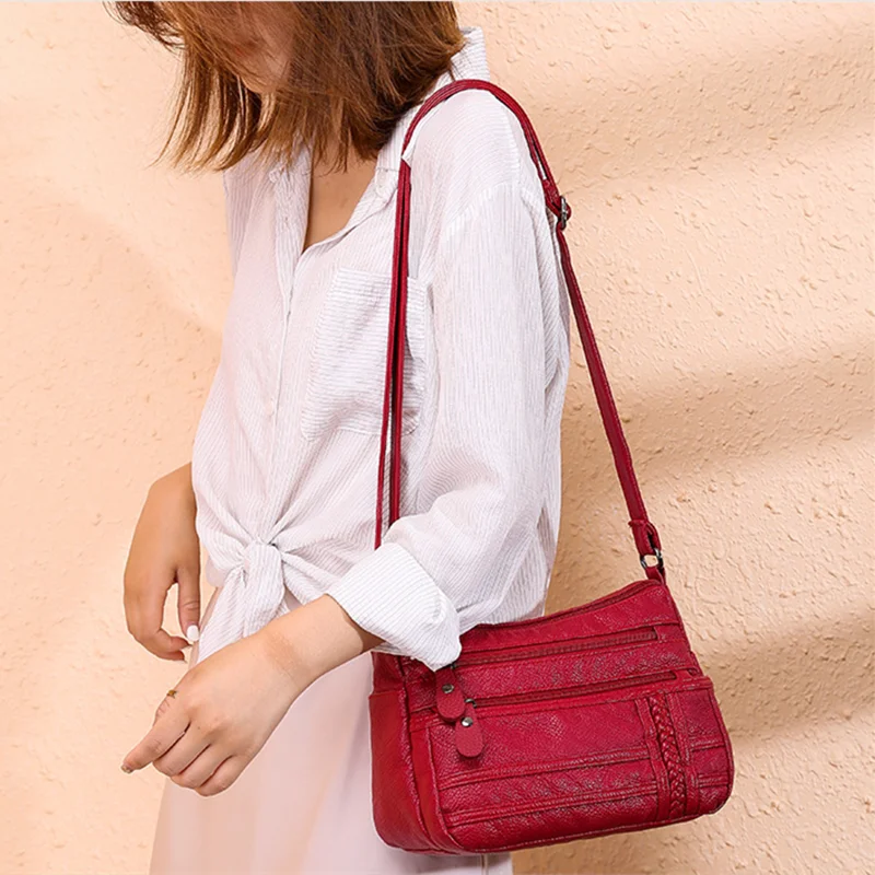 

Fashion Women Bag Pu Soft Leather Shoulder Bag Multi-layer Crossbody Bag Quality Small Bag Brand Red Handbag Purse