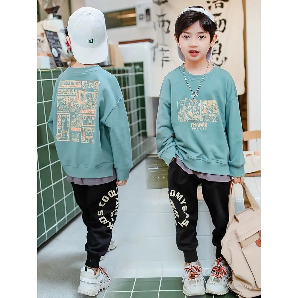 Одежда для мальчиков костюм хлопковый Свитшот и штаны комплект весенней одежды