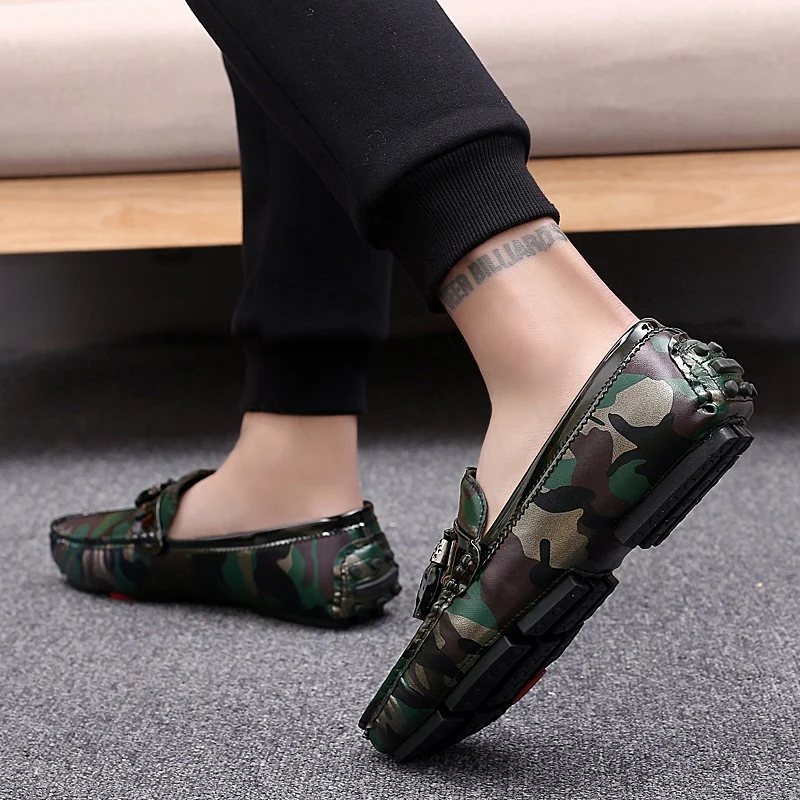 Casual Soft Leather Shoes slip on Men's Fashion Striped Moccasin Peas Flat Bottom Lazy One Pedal Loafers Men big size 48 | Обувь