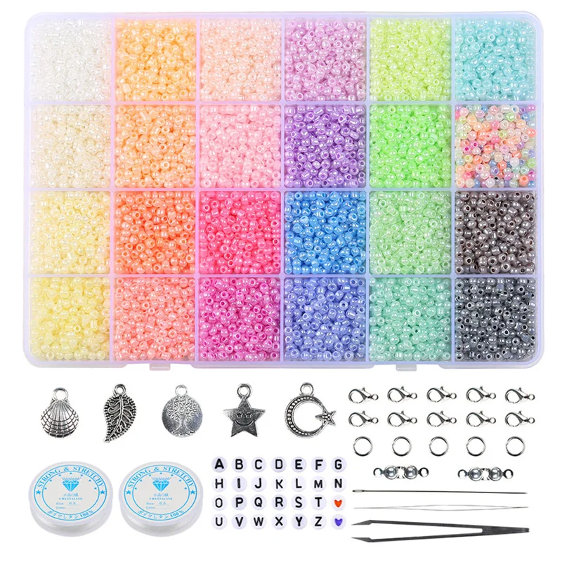 3mm Seed Bead Box Set For DIY Jewelry Making Candy Color Small Craft Beads Kit Bracelet Necklace Accessories Supplies Trendy New