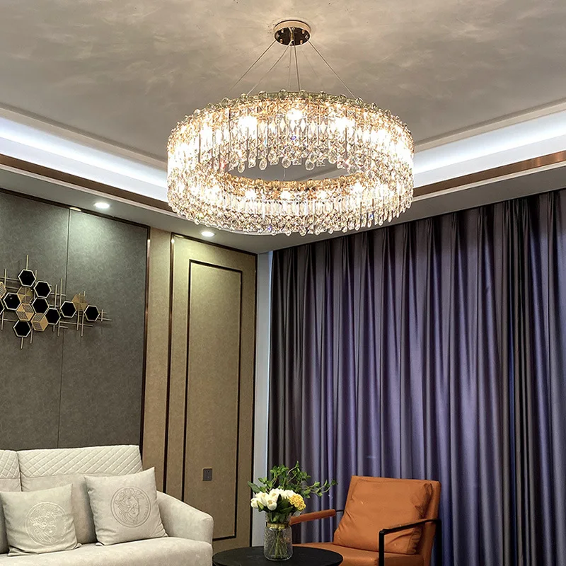 Led E14 постмодерн кольцо кисточка Хрустальная железная Золотая люстра светильник