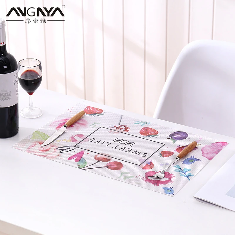 ANGNYA Fruit Printing Placemat Heat-Resistant Rectangular Vinyl Dining Table Mat 45X30cm Washable Non-slip Coaster Plant Style