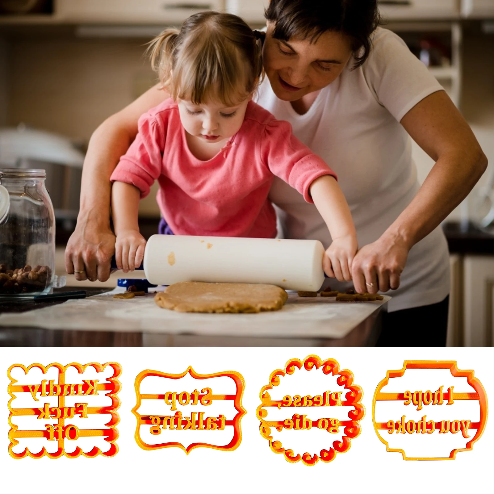 

4 Pcs Cookie Molds With Good Wishes Cookie Cutter Biscuit Fondant DIY Cake Baking Tools Cake Cookie Mold Biscuit Baking Mold