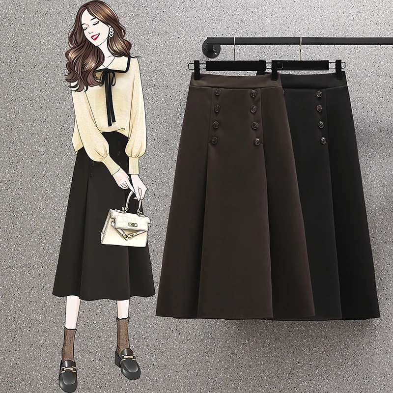 

Женская длинная юбка с завышенной талией, черная Повседневная винтажная юбка большого размера в Корейском стиле, осень 2021