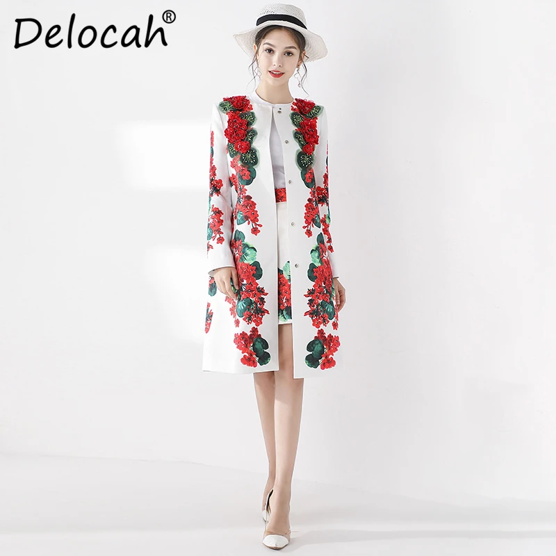 Delocah, модное осенне-зимнее Свободное пальто для подиума, женское однобортное пальто с длинными рукавами и цветочным принтом, элегантная винтажная одежда