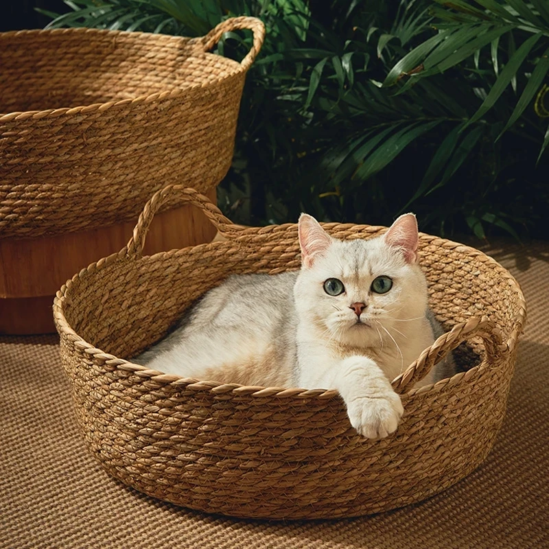 

Cat Bed Rattan Four-Season Universal Mat All Natural Manual Summer Cool Pet Supplies Cattail Woven House Nest
