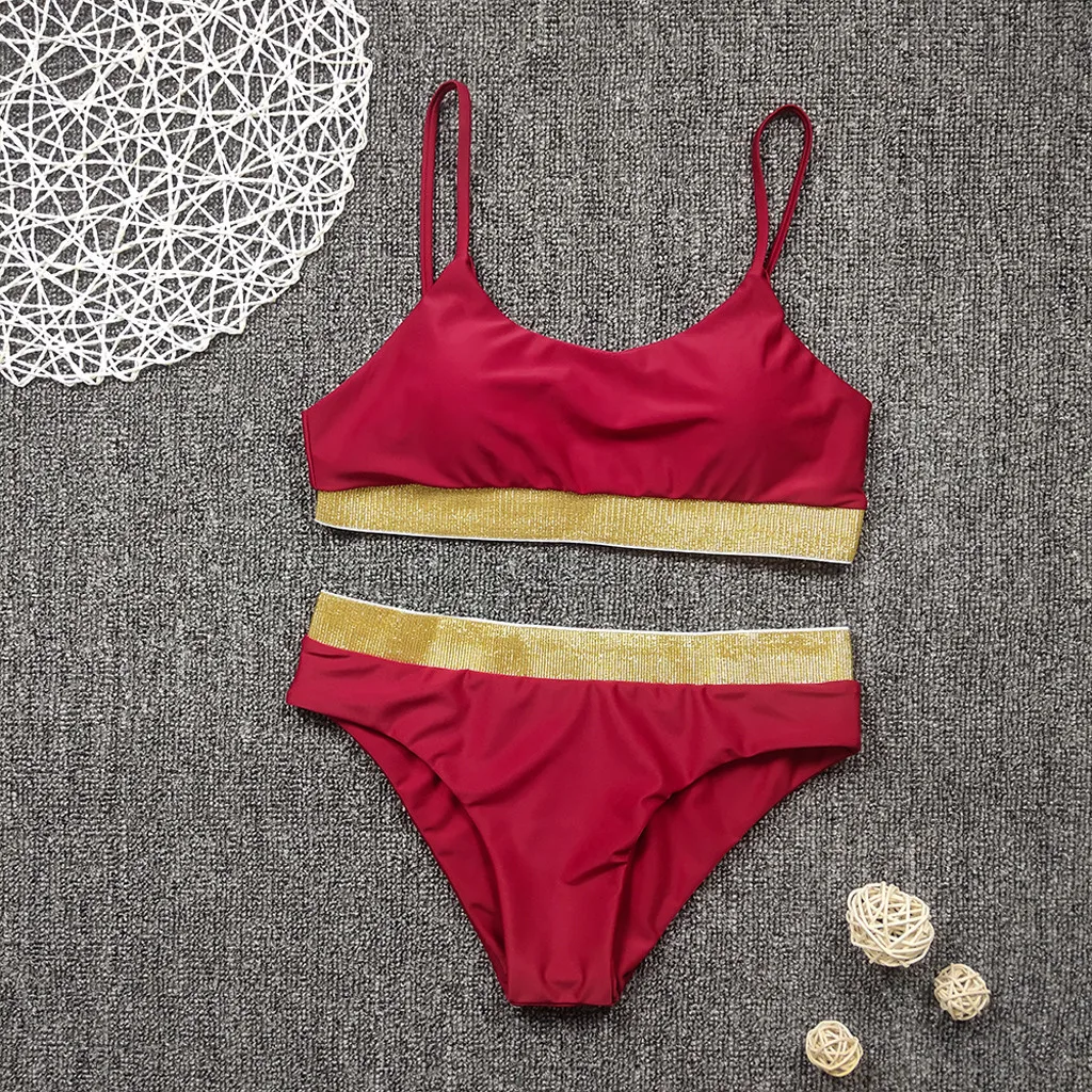 

2020 New Sexy High Waist Bikini Swimsuit Women Swimwear Bandeau Push Up Bikini Set Buckle Bathing Suit Beach Wear Swimming Suit