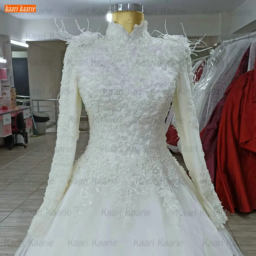 

Dubai White Wedding Gowns Lace Up High Neck Robe De Marie 2021 Long Sleeves Arabian Bridal Dresses Custom Made Vestido De Noiva