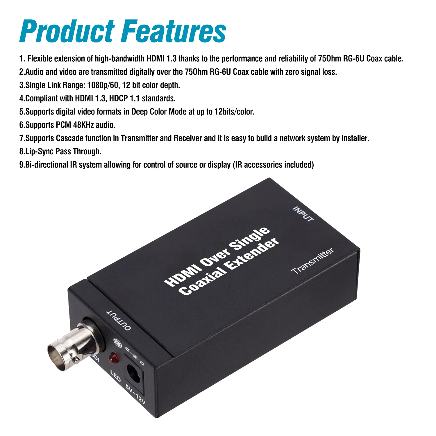 HDMI + IR OVER single 75 OHM rg-6u Коаксиальный удлинитель кабеля ресивер BNC передача видео в SDI