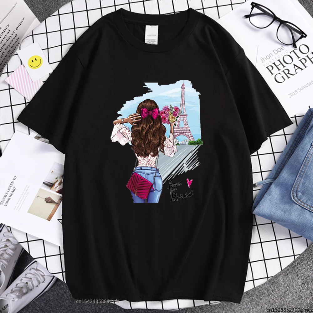 

Love Paris Beauty Girl Printed Women Tshirts Street Oversize Crewneck Comfortable Streetwear