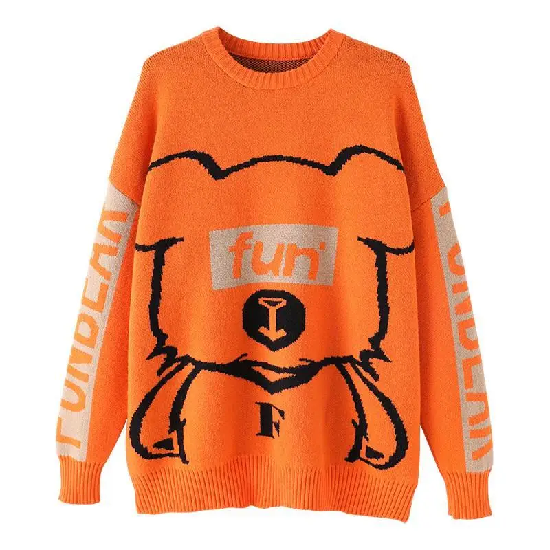 

Sweaters for women in autumn and winter wear western style lazy wind loose big size dirty orange European heavy industry orange