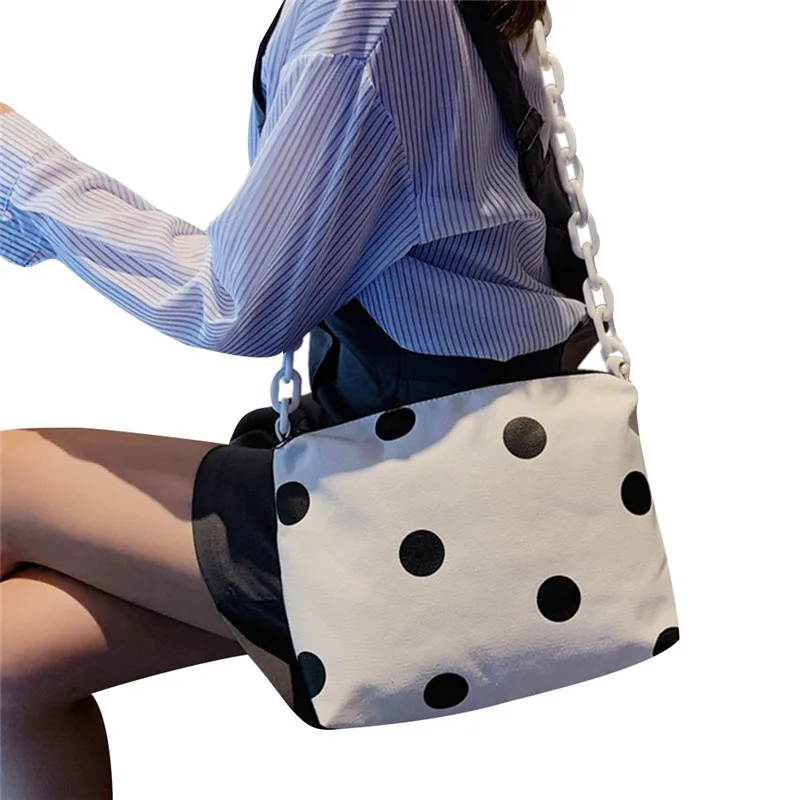 

Fashion Cow Dots Print Messenger Bag Women Canvas Shoulder Bag Handbag Large Capacity Chain Crossbody Bags Lady Handbag 2 Styles