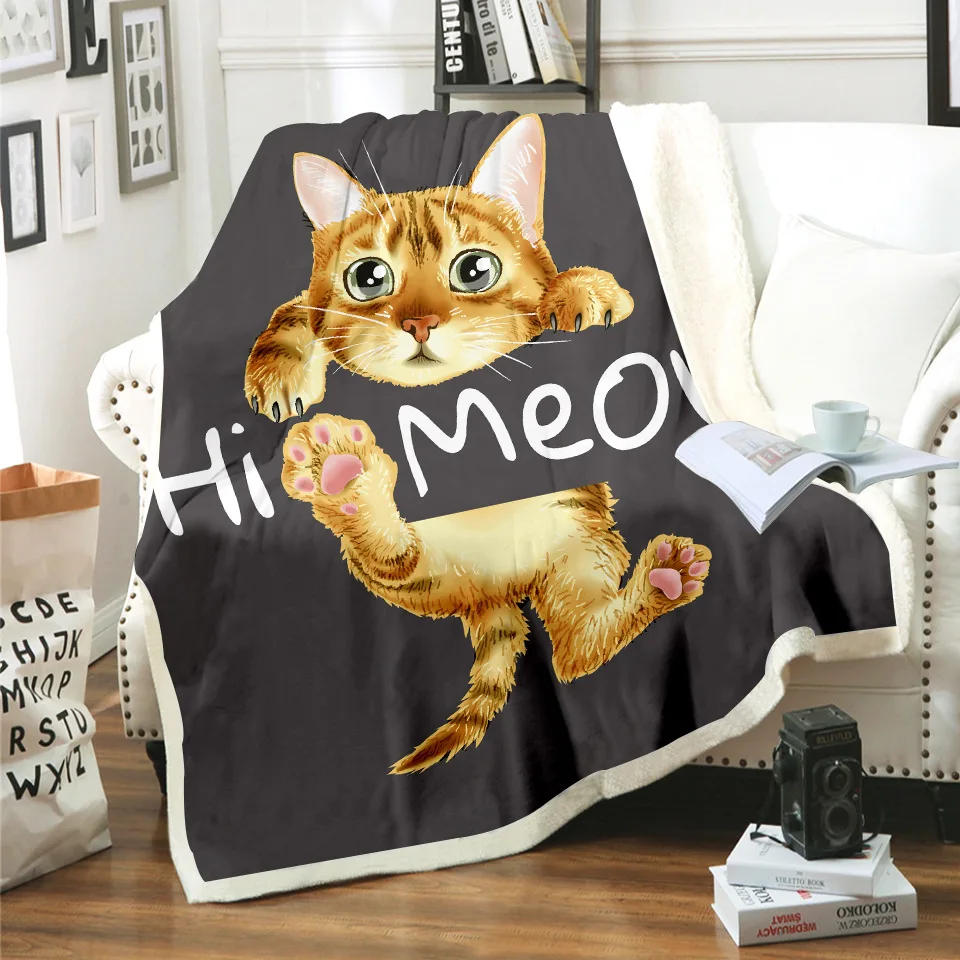 

Cute Cat 3D Printed Bedding Soft and Comfortable Sherpa Blanket Cartoon Animal Baby Bedding Lamb Fleece Blankets