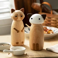 ins cute wood cat raccoon manual pepper grinder grinding mill kitchen seasoning pot animal spice salt and pepper grinder shakers