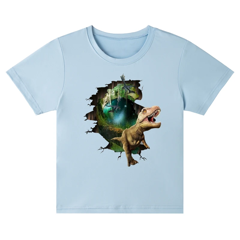 

Summer T-shirts Children's Clothing Cotton Pure Color Boy Child Tee Shrit Blouses For Girls Dinosaur Pattern Breathable Tops