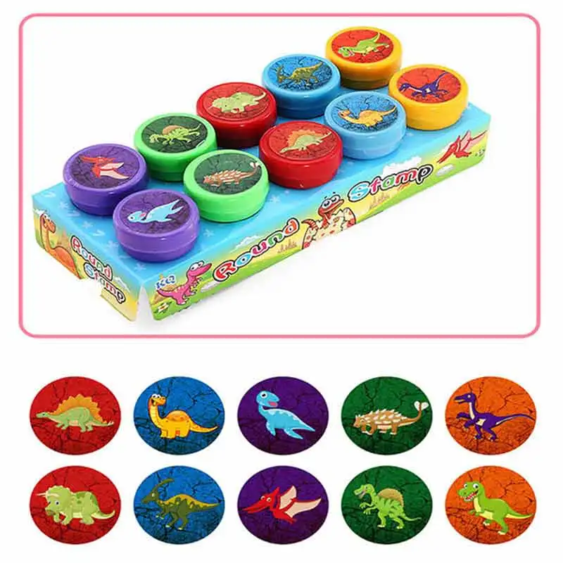 cartoon dinosaur 10 шт./компл. детские игрушки марки мультфильм Животные фрукты движения со смайликом детская уплотнение для Скрапбукинг штампа DIY мультфильм Печатные ручки игрушки - Color: cartoon dinosaur
