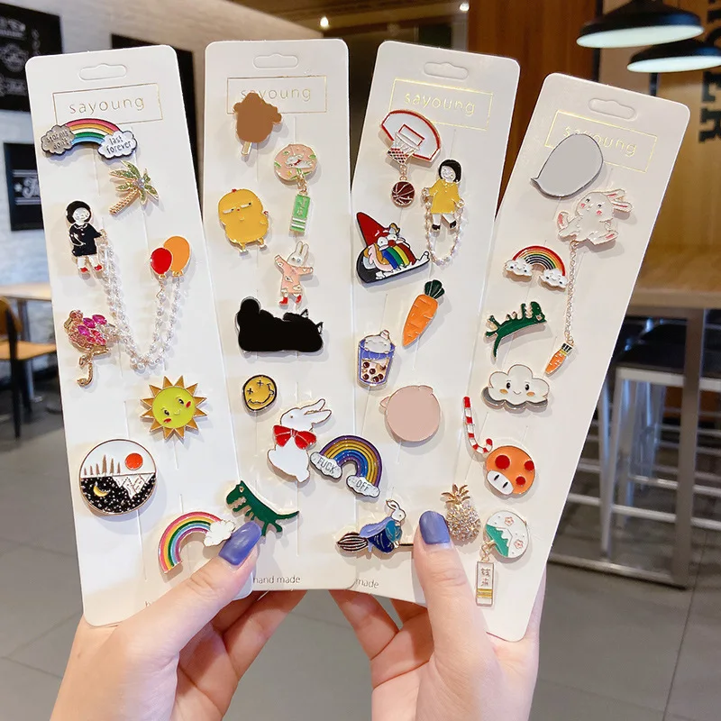 Модные радужные Мультяшные булавки из сплава с лацканами фрукты еда микс броши