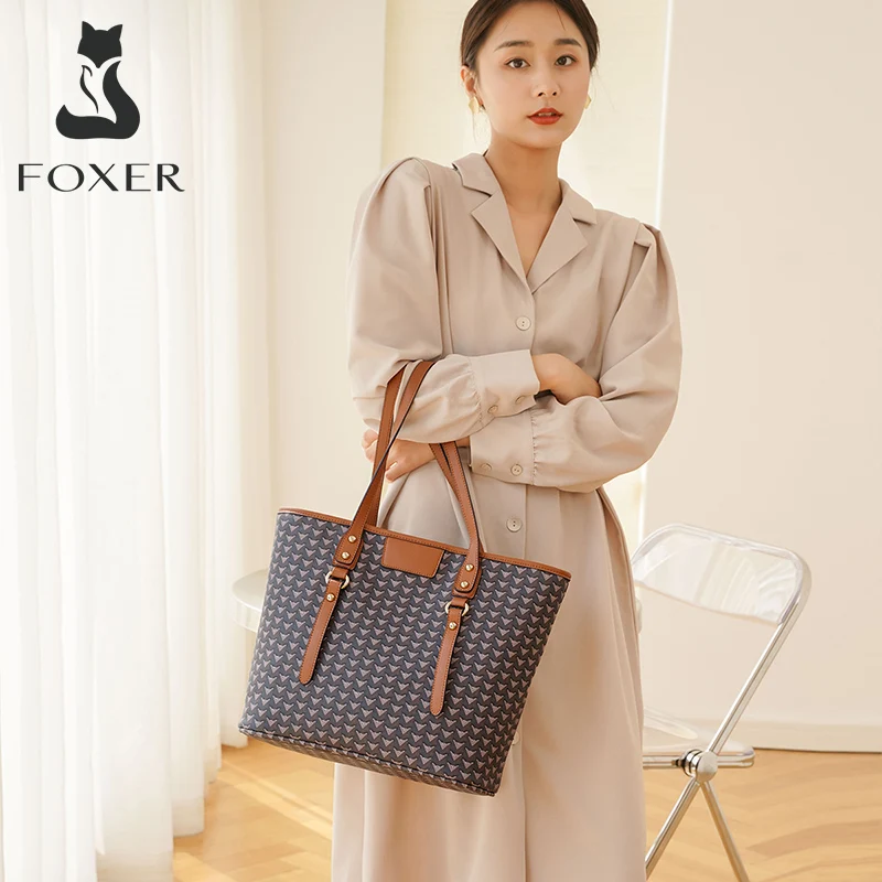 

FOXER 2021 Fashion Women's Handle Bag Large Capacity Lady Totes Commute PVC Shoulder Bags Female Laptop Bag Mother's Purse Bags