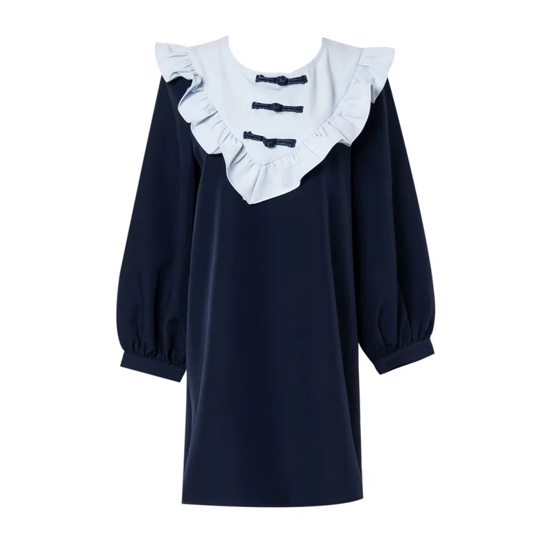 

Make falbala long-sleeved dress sense of autumn new design niche temperament of restoring ancient ways of tall waist show thin