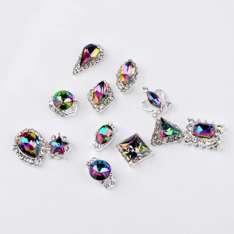 Manicure table accessories fire drill multicolored abnormity AB bottom out colorful glass nail | Красота и здоровье