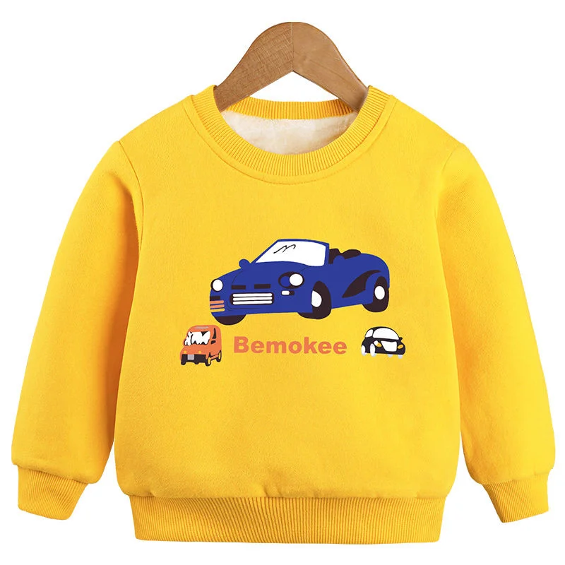 

2023 Autumn Winter New Boys' Plush Sweater Children's Clothes Baby Thickened Top Coat Cartoon Long Sleeve Casual Tunic Korean