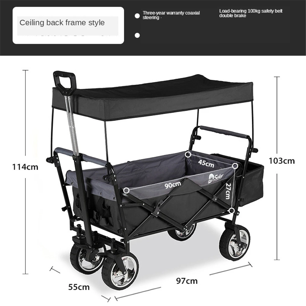 

B-LIFE Garden Heavy Pull Duty Wagon Trolley Multi Portable Folding Handcart Cart Buggies with Removable Canopy For Outdoor Camp