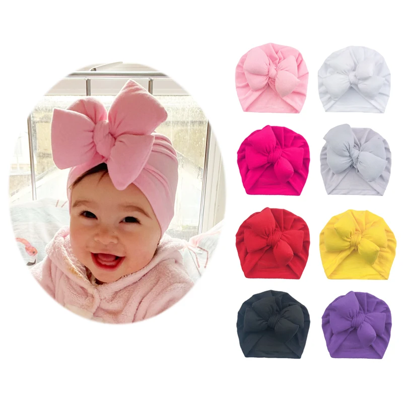 

Baby Accessories Cute Newborn Baby Girl Children Turban Soft Cotton Double Bowknot Hat Girls Cap Wrap Headwear Headband