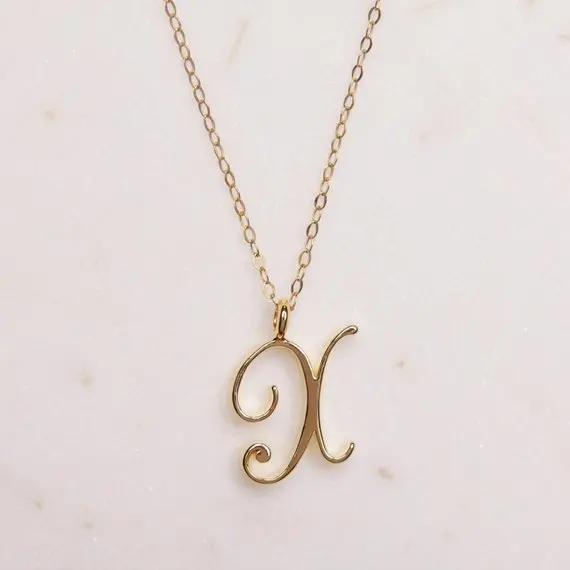 

Cursive America English word Letter X Family name sign pendant chain Necklace tiny USA alphabet Initial Letter mom gift jewelry