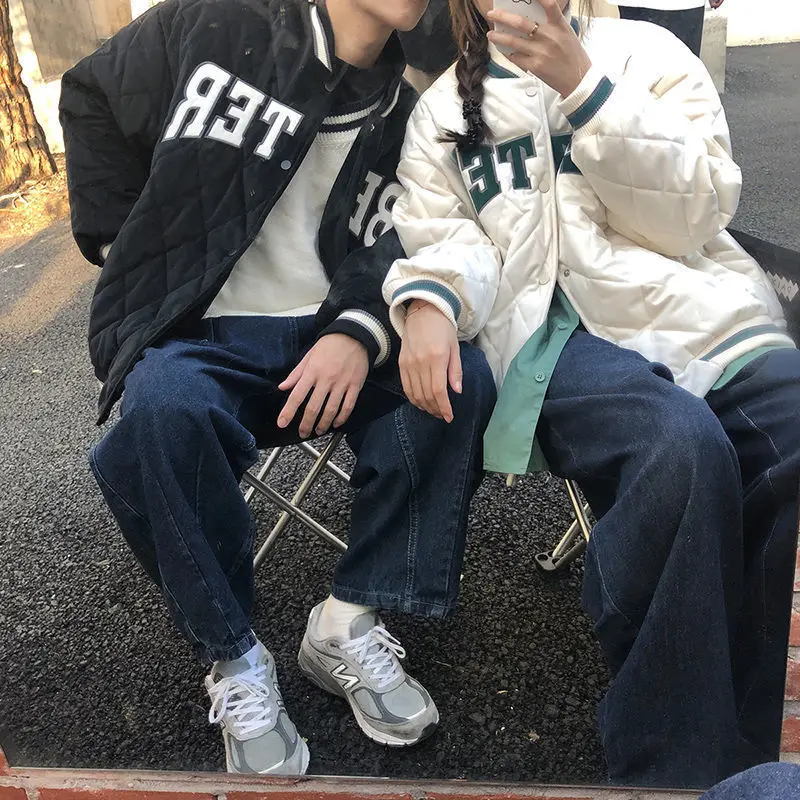 Diamond check baseball uniform, men's and women's new autumn and winter cotton jacket, all-match ins padded jacket