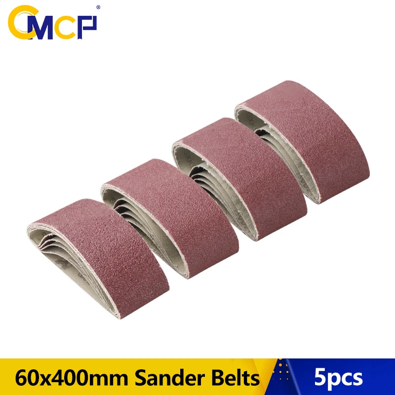 

CMCP 5pcs Sanding Belts 60x400mm Grit 40/60/80/120 Sander Attachment Grinder Polisher Power Tool Accessory