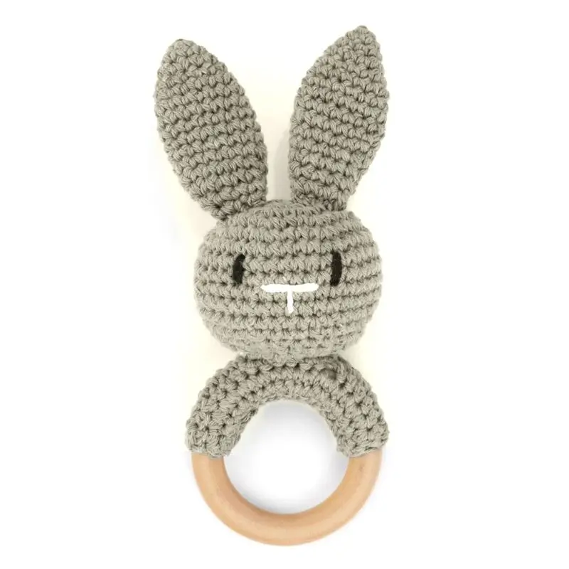 

Baby Wooden Teether Ring DIY Crochet Bunny Rattle Soother Bracelet Infant Teething Molar Play Toy Wholesale
