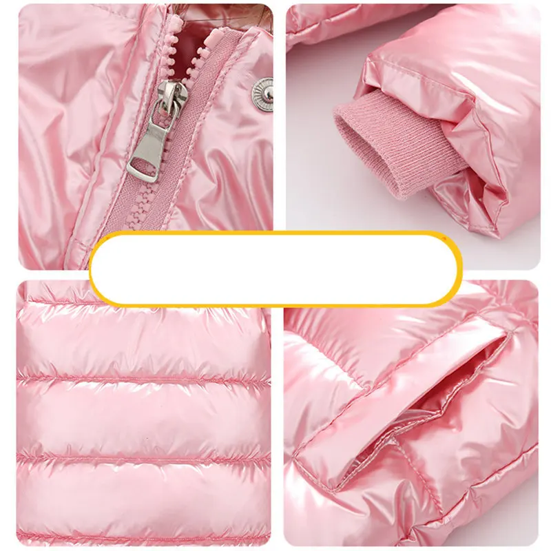 

New Winter Cotton Jacket Children's Clothing Warm Coat For Girl With Fur Collar Fashion Bright Color Kids Outerwear 4-13Year Old