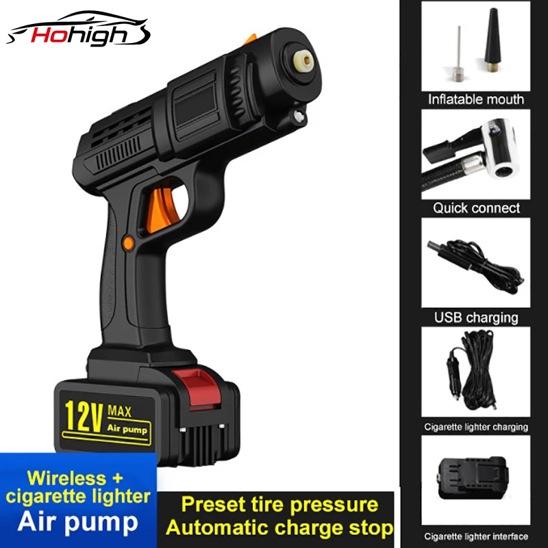 

150W Car Air Compressor Electric Wireless Inflatable Pump Portable Digital Auto Air Pump 12V/21V Tire Inflator With LED Lighting