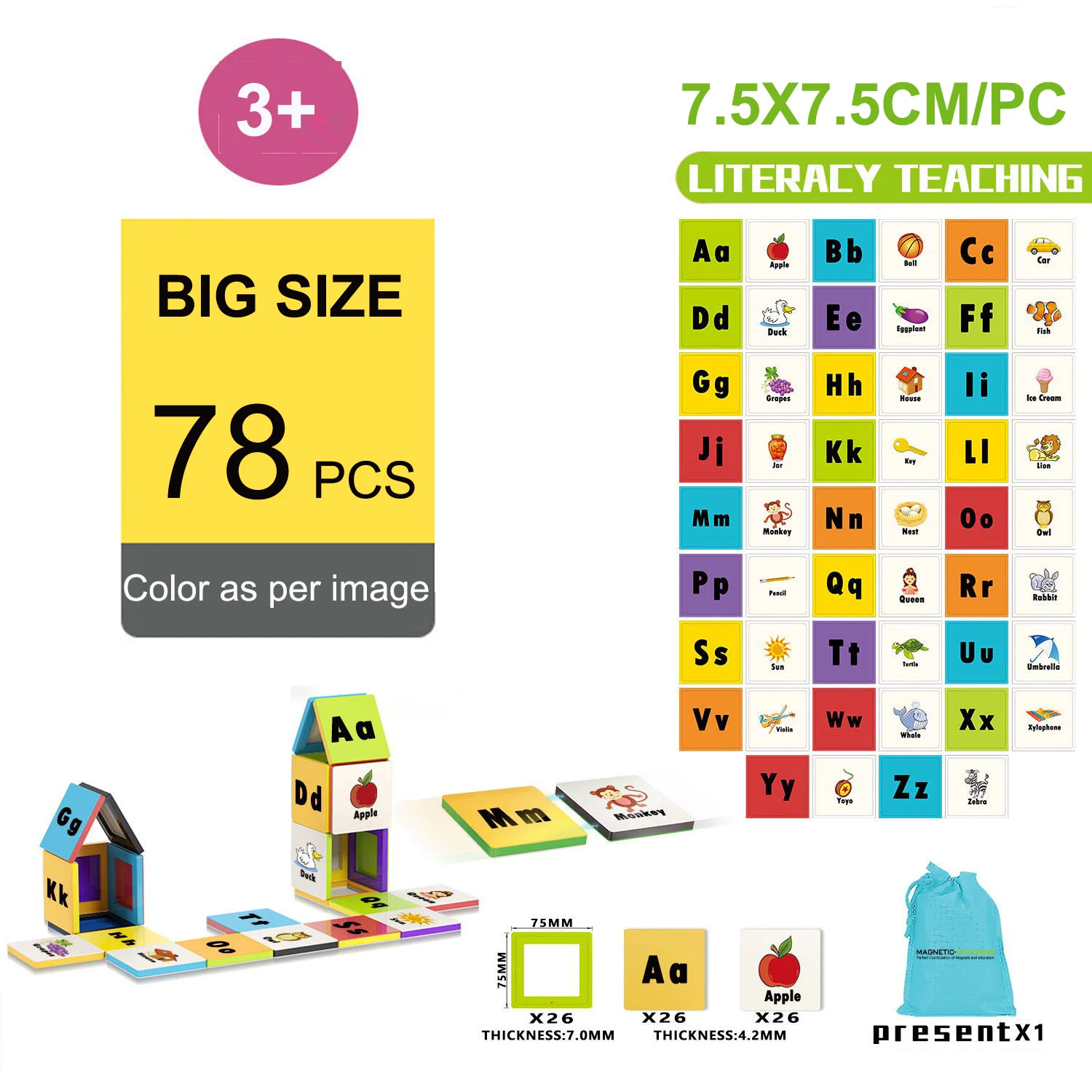 Магнитные блоки когнитивные карточки игрушки буквы животные трафик фрукты Вег.