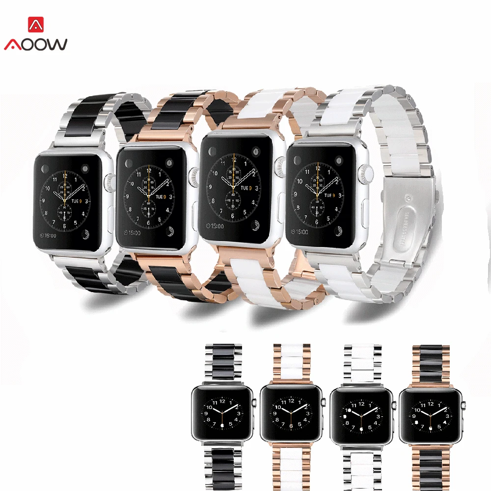 

Металлический керамический ремешок для часов Apple Watch 5 4 38 мм 42 мм 40 мм 44 мм, роскошный ремешок для часов из нержавеющей стали для мужчин и женщ...