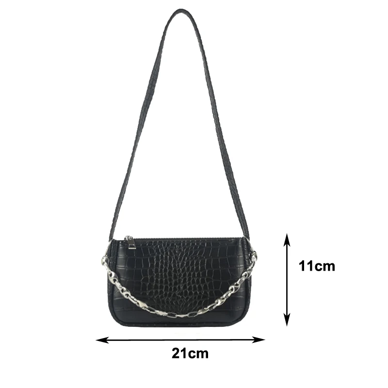 

MINI Fashion Crocodile Pattern Baguette bags PU Leather Shoulder Bags For Women Chain Designer Luxury Handbag Female Travel tote