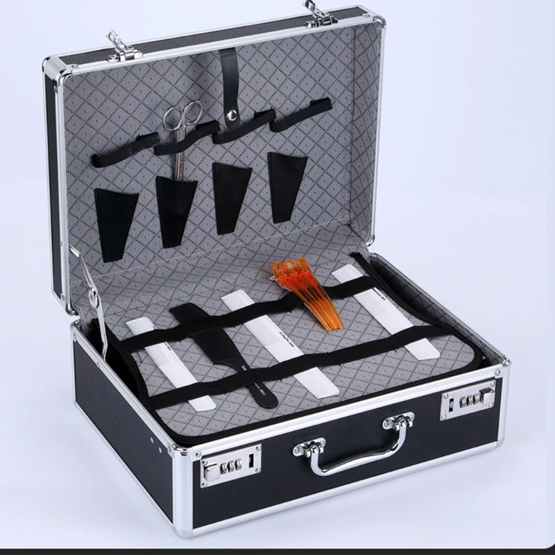

Barber Carrying Case Storage Toolbox Retro Portable Salon Stylist Bag Password Lock Suitcase Box Hair Styling Organizer