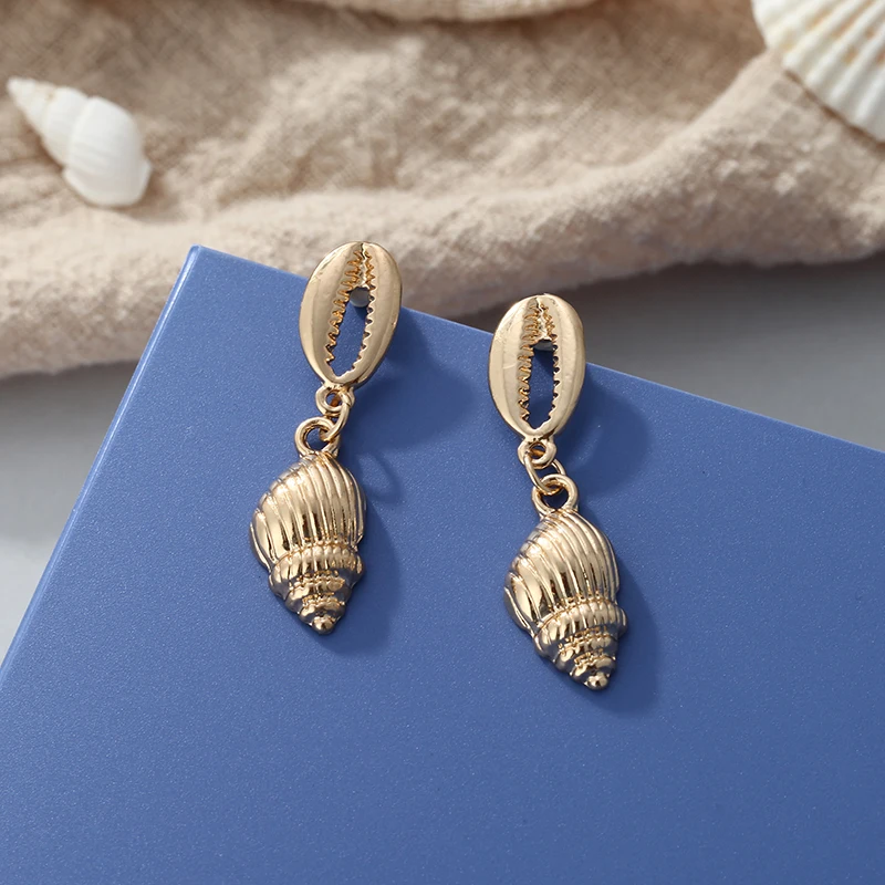 2019 корейская мода раковины пляжные серьги заявление Уникальный Золотой корпус