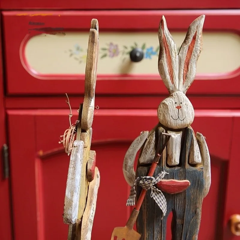 

Rabbit Ornaments Wooden Retro Style Courtyard Shop Living Room Decorations REME889