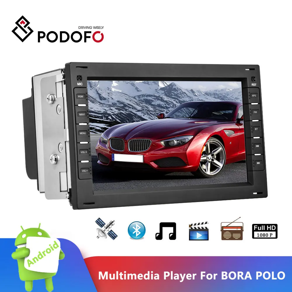 Podofo Android 2 Din Автомобильный Радио мультимедийный плеер GPS Wifi для BORA POLO MK5 SHARAN JETTA MK4