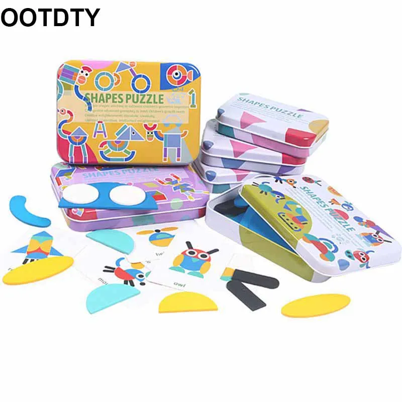 Деревянные узорные блоки-головоломка в форме танграммы набор цветов Сортировка