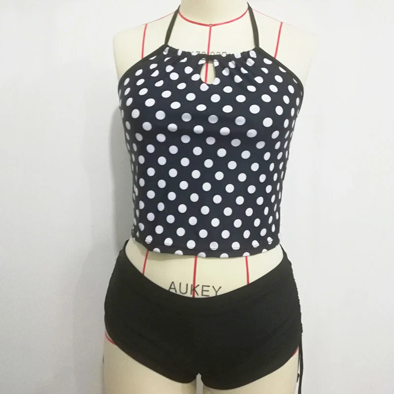 2020 women tankini swimsuit vintage shorts swimwear two piece plus size bathing suit leopard print polka dots floral pattern | Спорт и