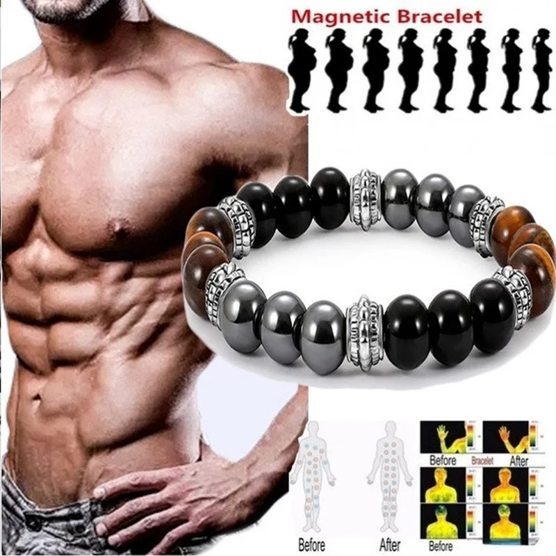 

Black Frosted Magnetic Therapy Tiger Eye Bracelet Fashion Retro Unisex Black Agate Slimming Health Bracelet Mens Bracelet