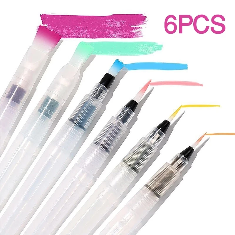 

3/6Peices Refillable Paint Watercolor Brush Ink Pen Water Color soft head Calligraphy watercolor paints Painting Illustration