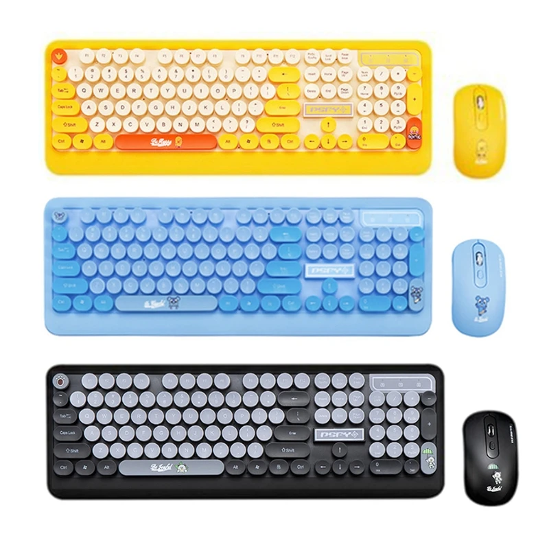 

Cute Cartoon Fashion Retro Round Keycap Wireless Keyboard Mouse USB Receiver Set P9YA